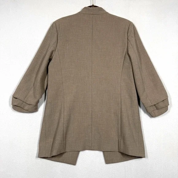 Babaton Power Blazer Womens 4 Neutral Taupe Brown Open 3/4 Ruched Sleeve Career - Picture 8 of 15